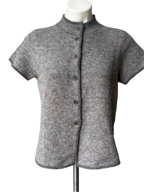 Eileen Fisher Alpaca Merino Wool Blend Short Sleeve Button Front Cardigan Gray